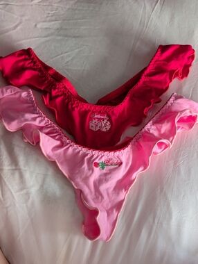 Saturday Sunday Pink and Red Ruffle Thong Panties